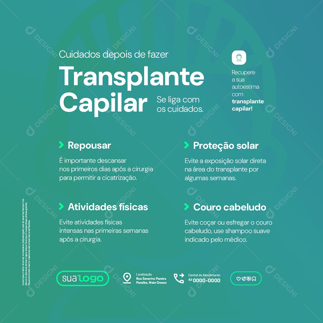 Cuidados Depois de Fazer Transplante Capilar Social Media PSD Editável