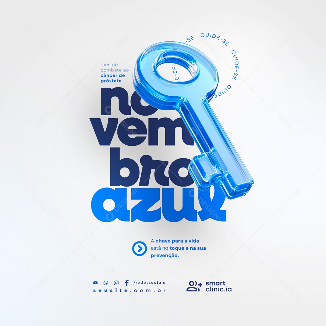 Novembro Azul A Chave para a Vida Está no Toque Social Media PSD Editável