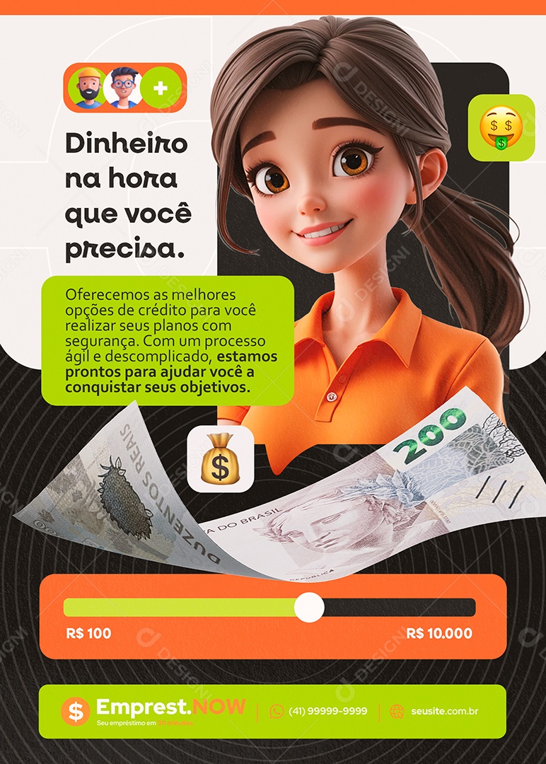 Flyer Empréstimo Dinheiro na Hora Social Media PSD Editável