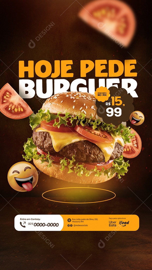 Story Hoje Pede Burguer com Desconto no Pix Social Media PSD Editável