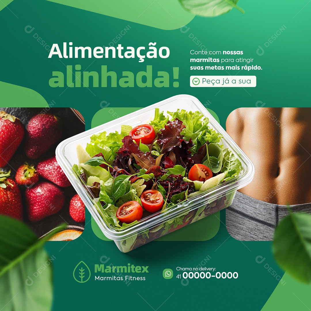 Marmita Fitness Alimentação Alinhada Social Media PSD Editável