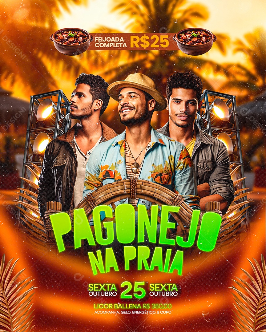 Flyer Pagonejo Na Praia Social Media PSD Editável