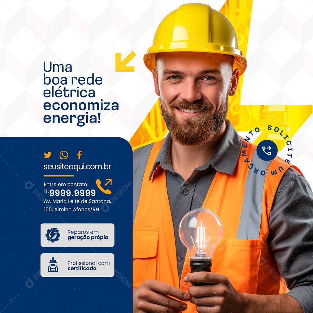 Eletricista Uma Boa Rede Elétrica Economiza Energia Social Media PSD Editável