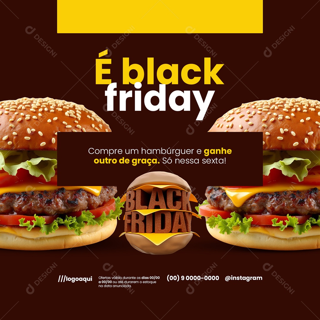 Black Friday Hamburgueria Compre um Hambúrguer Social Media PSD Editável