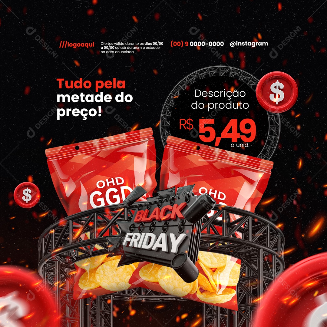 Black Friday Supermercado Batatinha Tudo Pela Metade do Preço Social Media PSD Editável