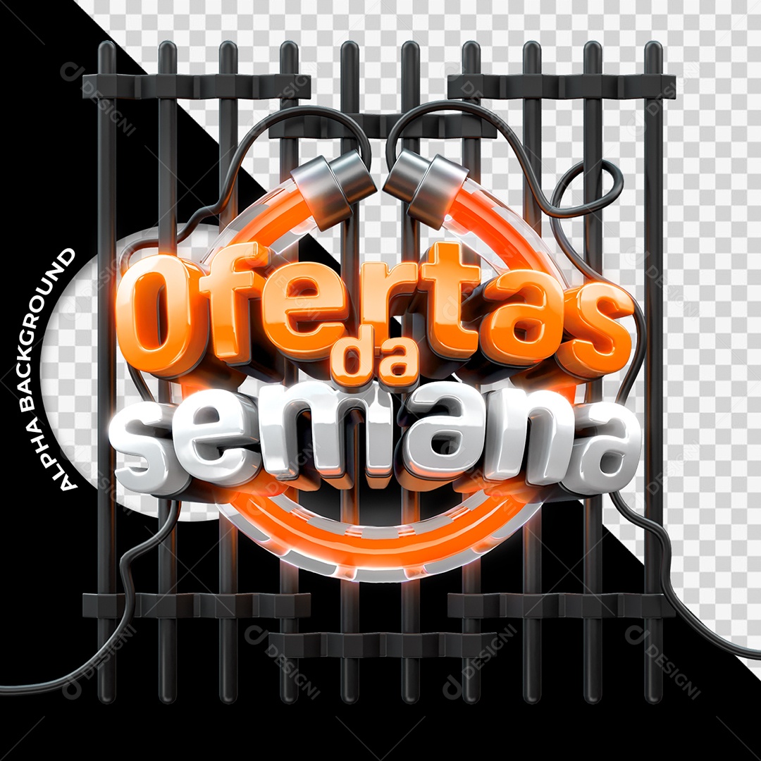 Ofertas da Semana Selo 3D Laranja e Branco para Composição PSD