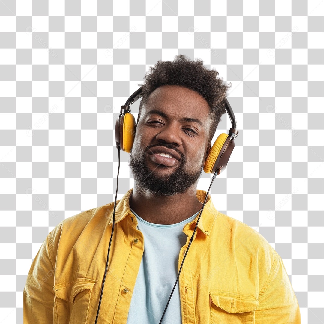 Jovem Negro Ouvindo Música PNG Transparente