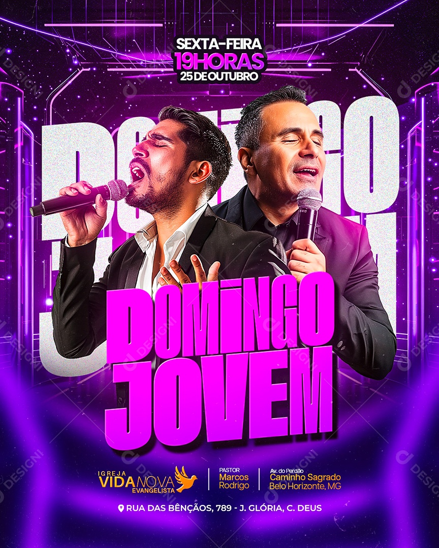 Flyer Gospel Domingo Jovem Social Media PSD Editável