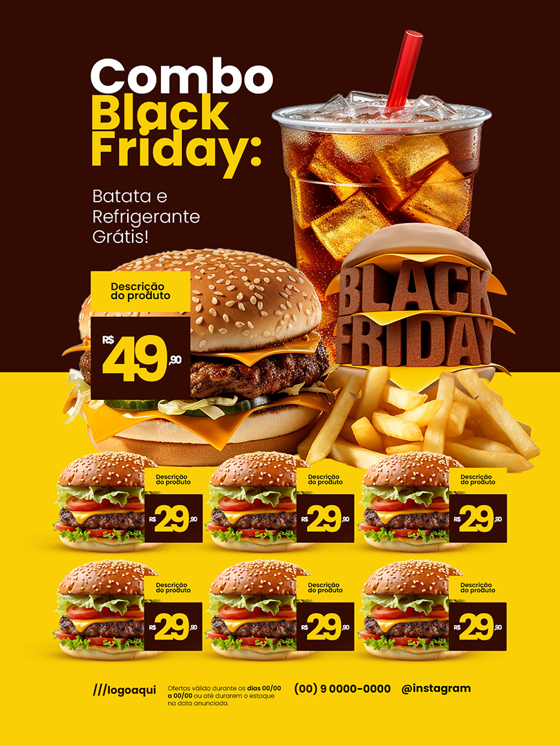 Motion Black Friday Hamburgueria Encarte Batata e Refrigerante Grátis Social Media After Effects Editável