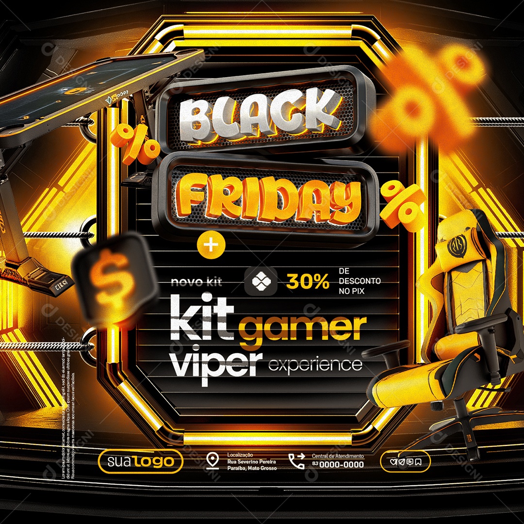 Black Friday Loja de Eletrônicos Novo Kit Gamer Viper Experience Social Media PSD Editável