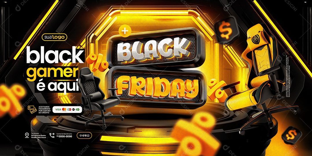 Carrossel Black Friday Loja de Eletrônicos Cadeira Gamer Social Media PSD Editável