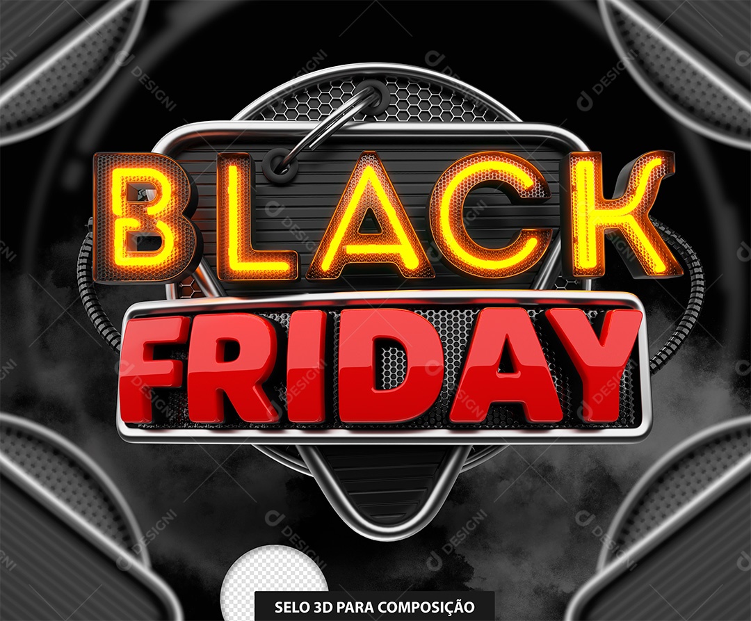 Black Friday Selo 3D com Luz de Led Laranja e Vermelho para Composição PSD