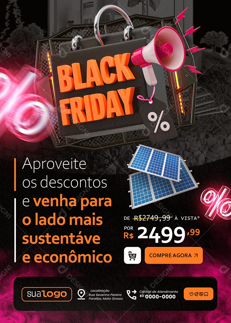 Flyer Energia Solar Black Friday Social Media PSD Editável