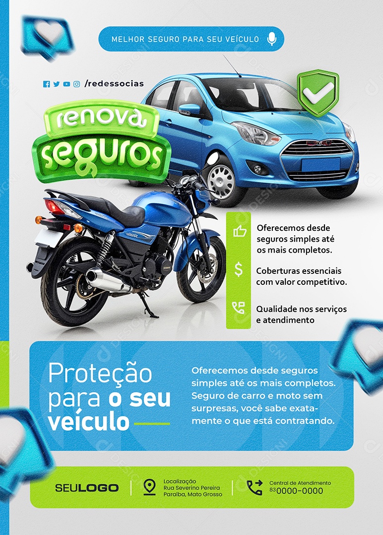 Flyer Seguro Automóvel Renova Seguros Social Media PSD Editável