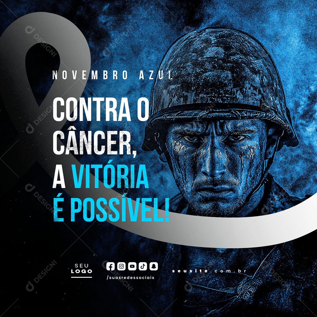 Novembro Azul Contra o Câncer a Vitória é Possível Social Media PSD Editável