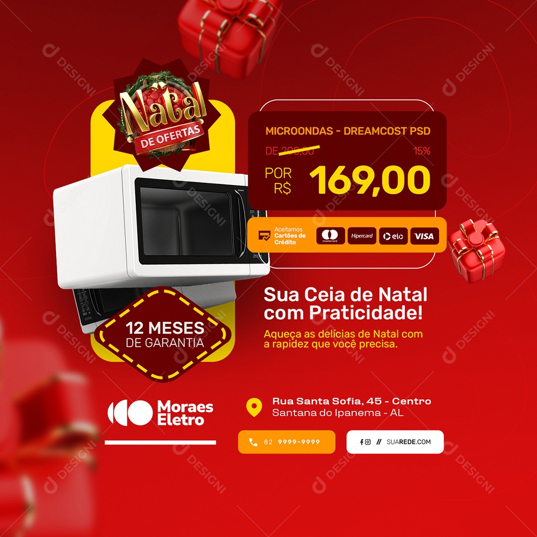 Natal de Ofertas Eletrodomésticos Microondas Dreamcost Social Media PSD Editável