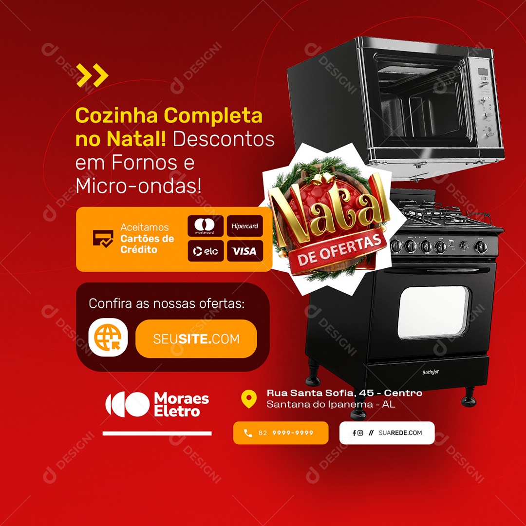 Natal de Ofertas Eletrodomésticos Fornos e Micro-Ondas Social Media PSD Editável