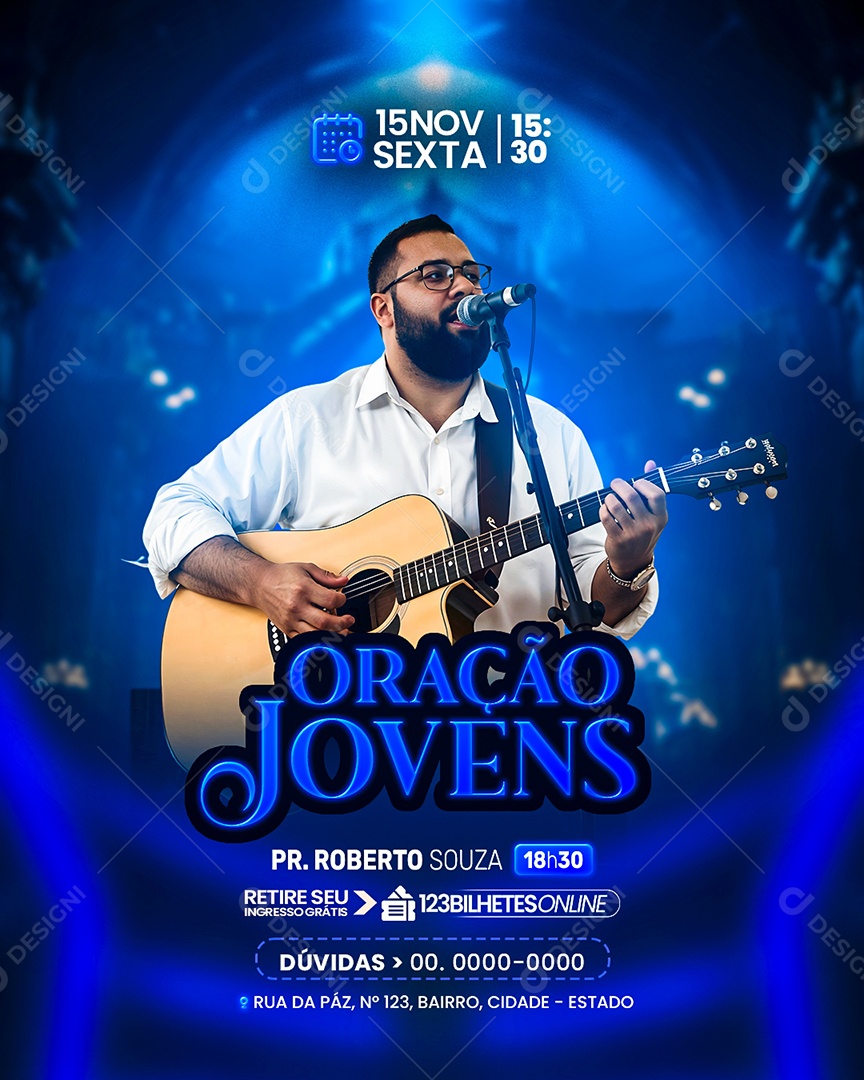 Flyer Gospel Oração Jovens Social Media PSD Editável