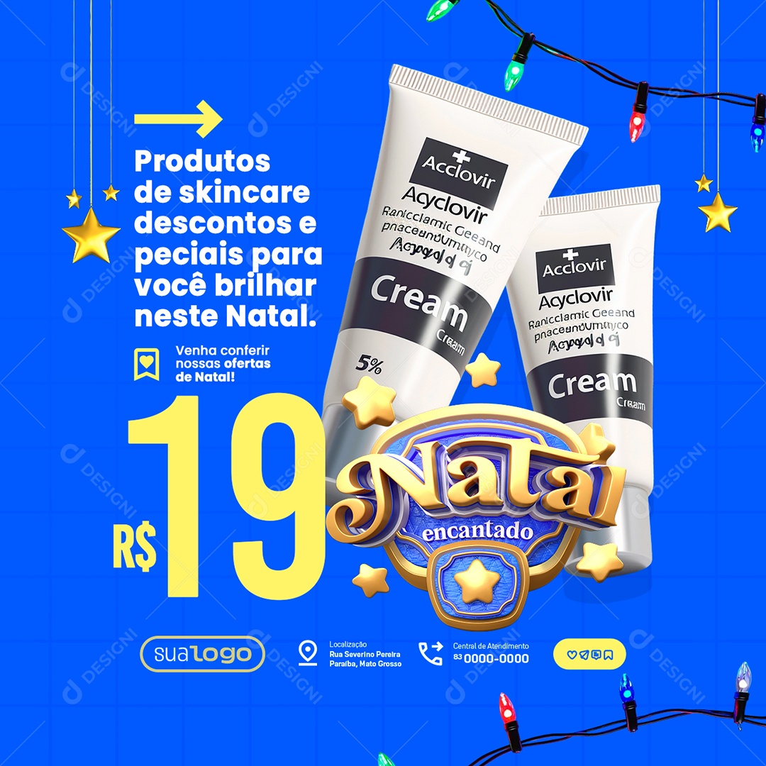 Natal Encantado Farmácia Produtos de Skincare Social Media PSD Editável