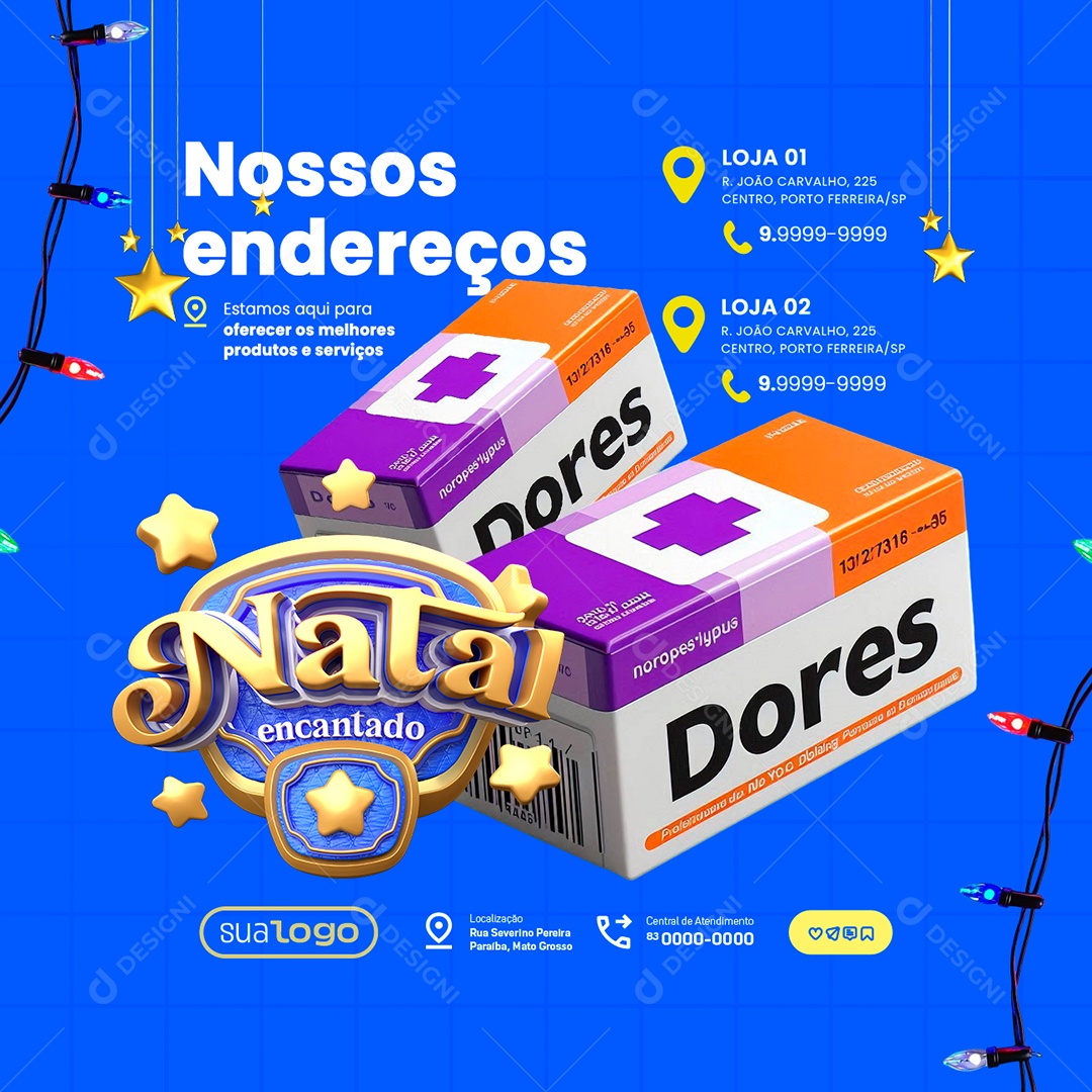 Natal Encantado Farmácia Nossos Endereços Social Media PSD Editável