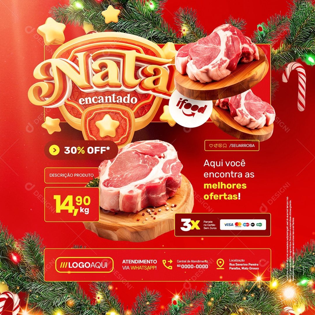 Natal Encantado Açougue Melhores Ofertas Social Media PSD Editável