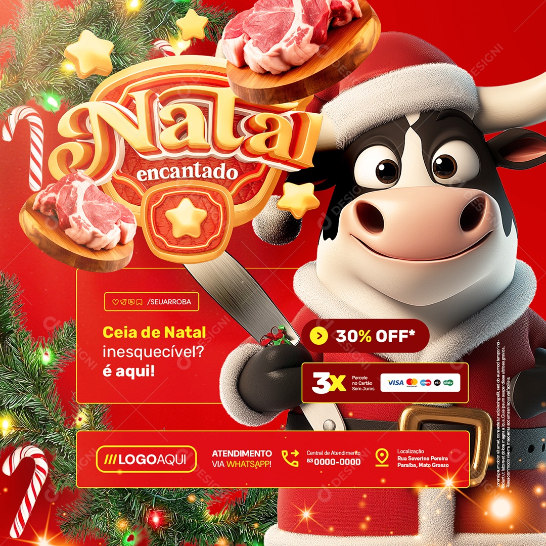 Natal Encantado Açougue Ceia de Natal Social Media PSD Editável