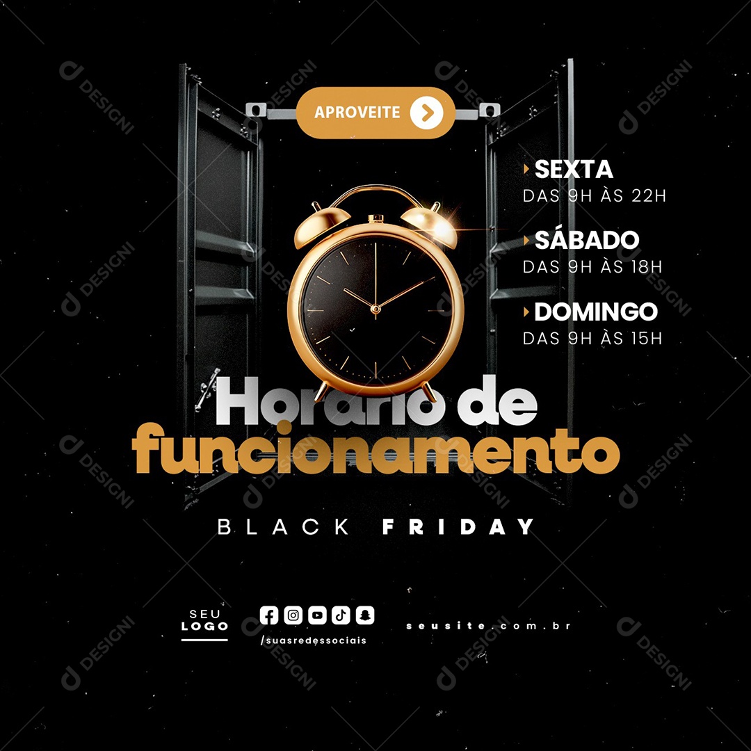 Horário de Funcionamento Black Friday Social Media PSD Editável