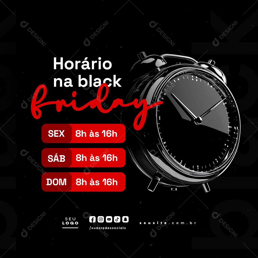 Horário na Black Friday Social Media PSD Editável