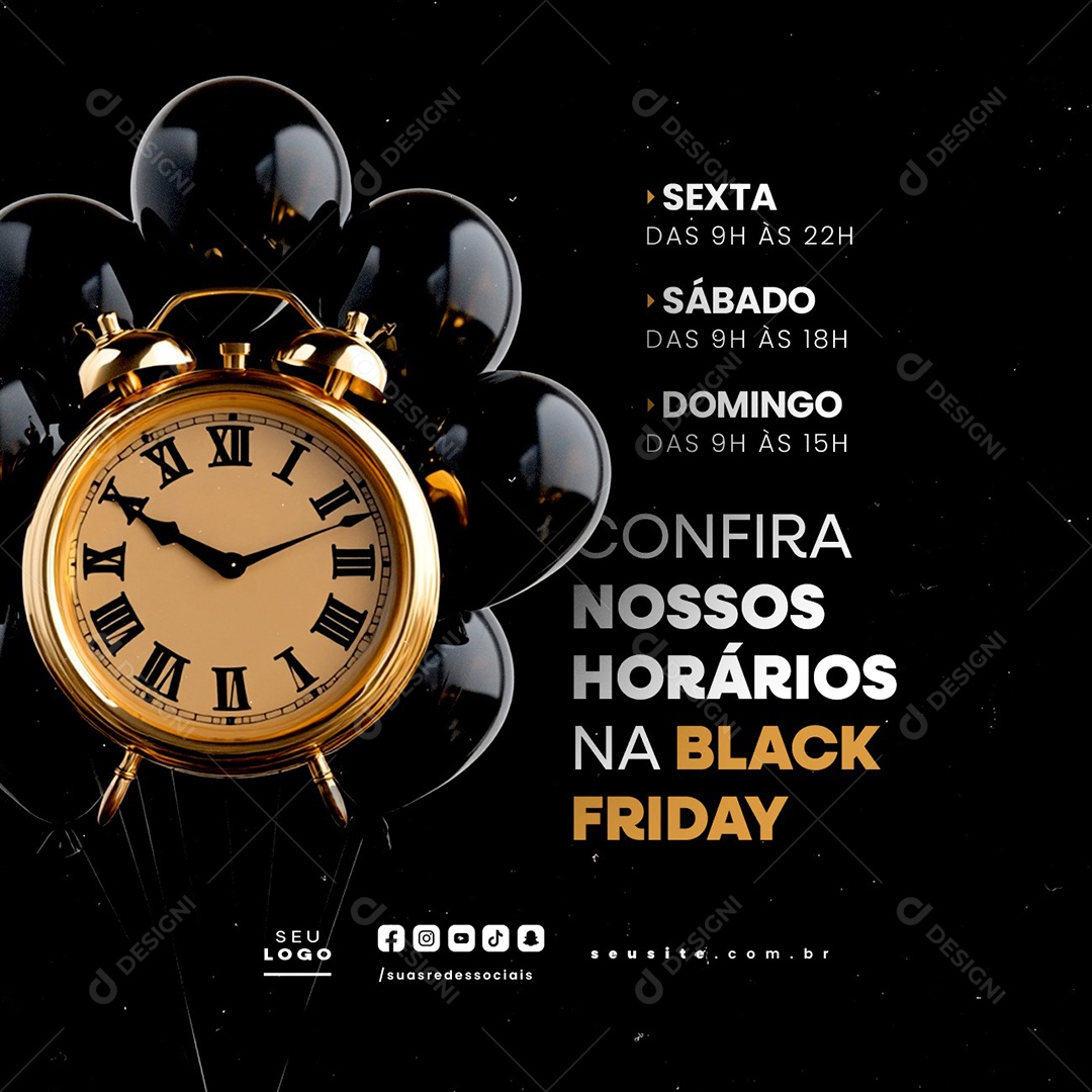 Confira Nossos Horários na Black Friday Social Media PSD Editável