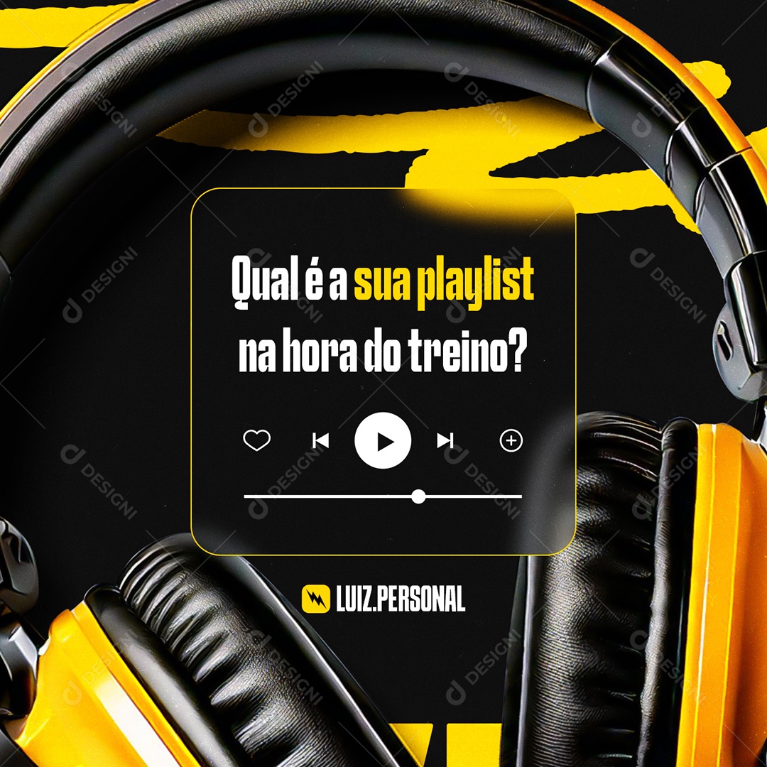 Personal Trainer Academia Qual é a Sua Playlist Social Media PSD Editável