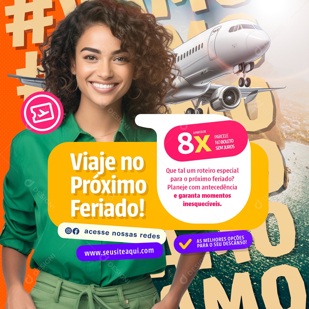 Turismo Viaje no Próximo Feriado Social Media PSD Editável