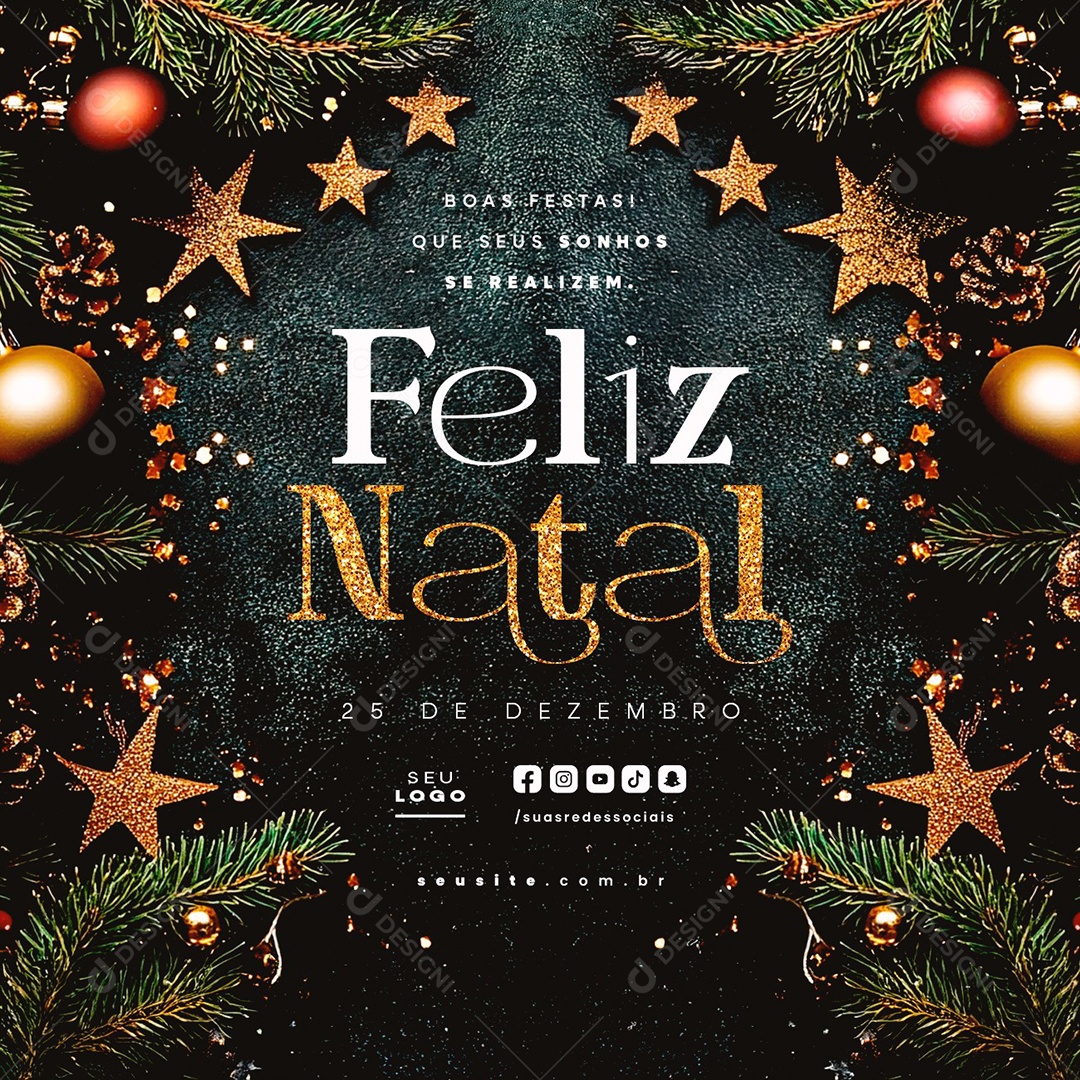 Feliz Natal 25 de Dezembro Boas Festas Social Media PSD Editável