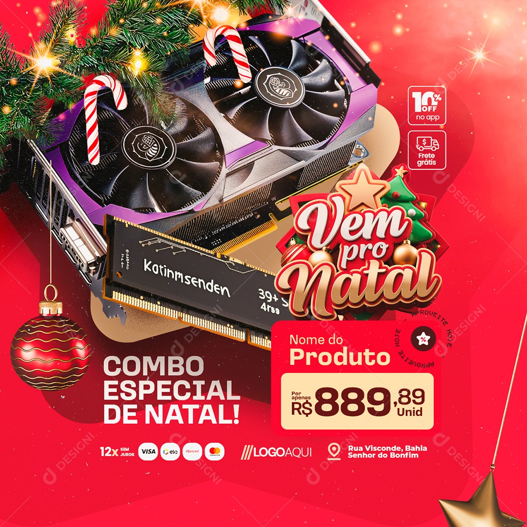 Loja de Informática Vem Pro Natal Memória Ram Combo Especial Social Media PSD Editável