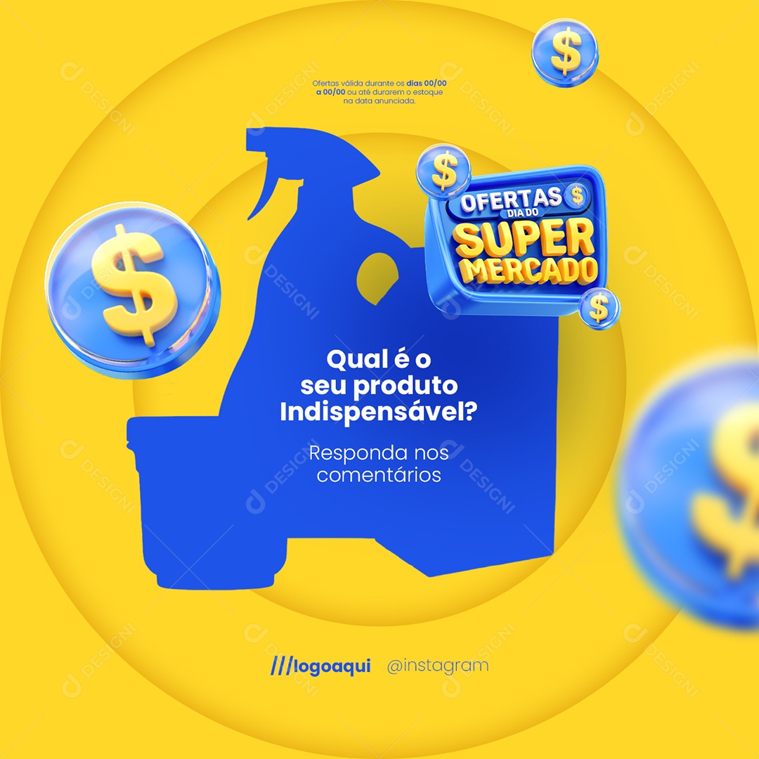 Ofertas Dia do Supermercado Qual é o Seu Produto Indispensável Social Media PSD Editável