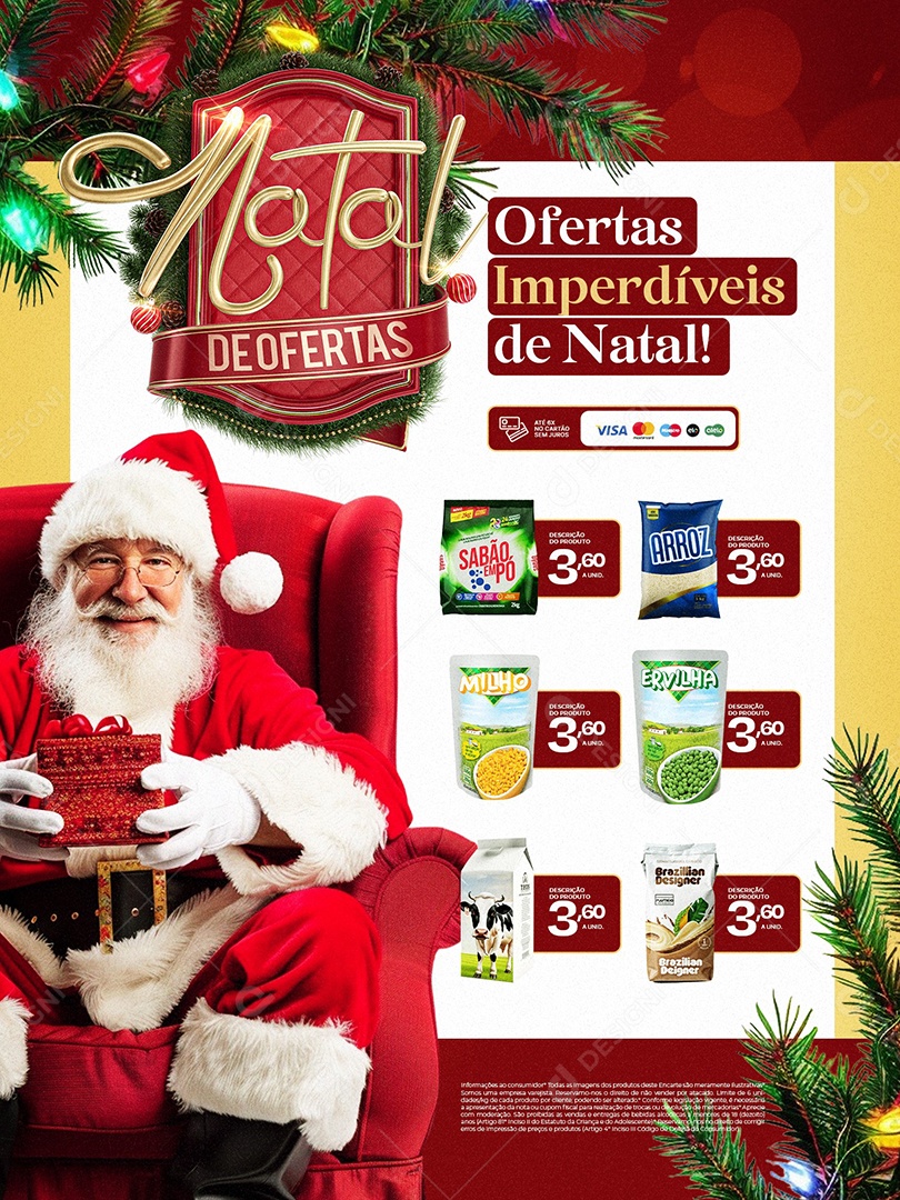 Natal de Ofertas Supermercado Encarte Ofertas Imperdíveis de Natal Social Media PSD Editável