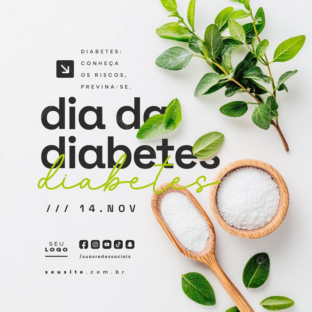 Dia da Diabetes 14 de Novembro Conheça os Riscos Previna-Se Social Media PSD Editável