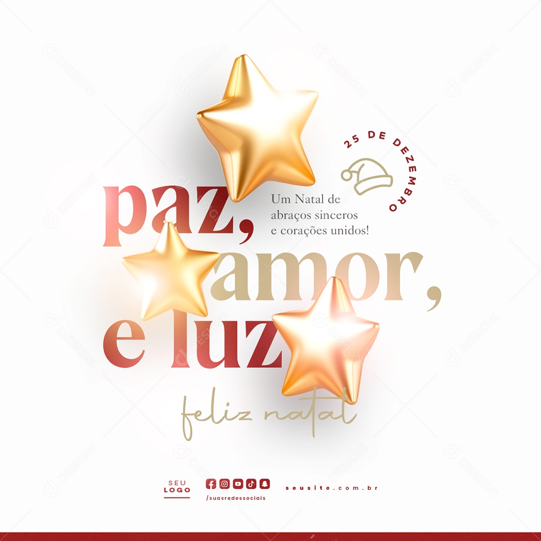 Feliz Natal 25 de Dezembro Paz Amor e Luz Social Media PSD Editável