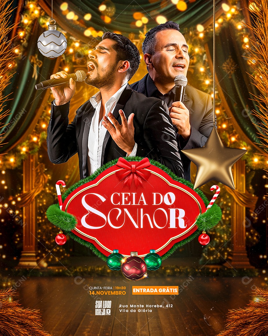 Flyer Gospel Natal Ceia do Senhor Social Media PSD Editável