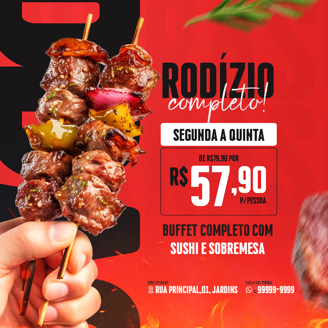 Churrascaria Rodízio Completo Segunda a Quinta Social Media After Effects Editável