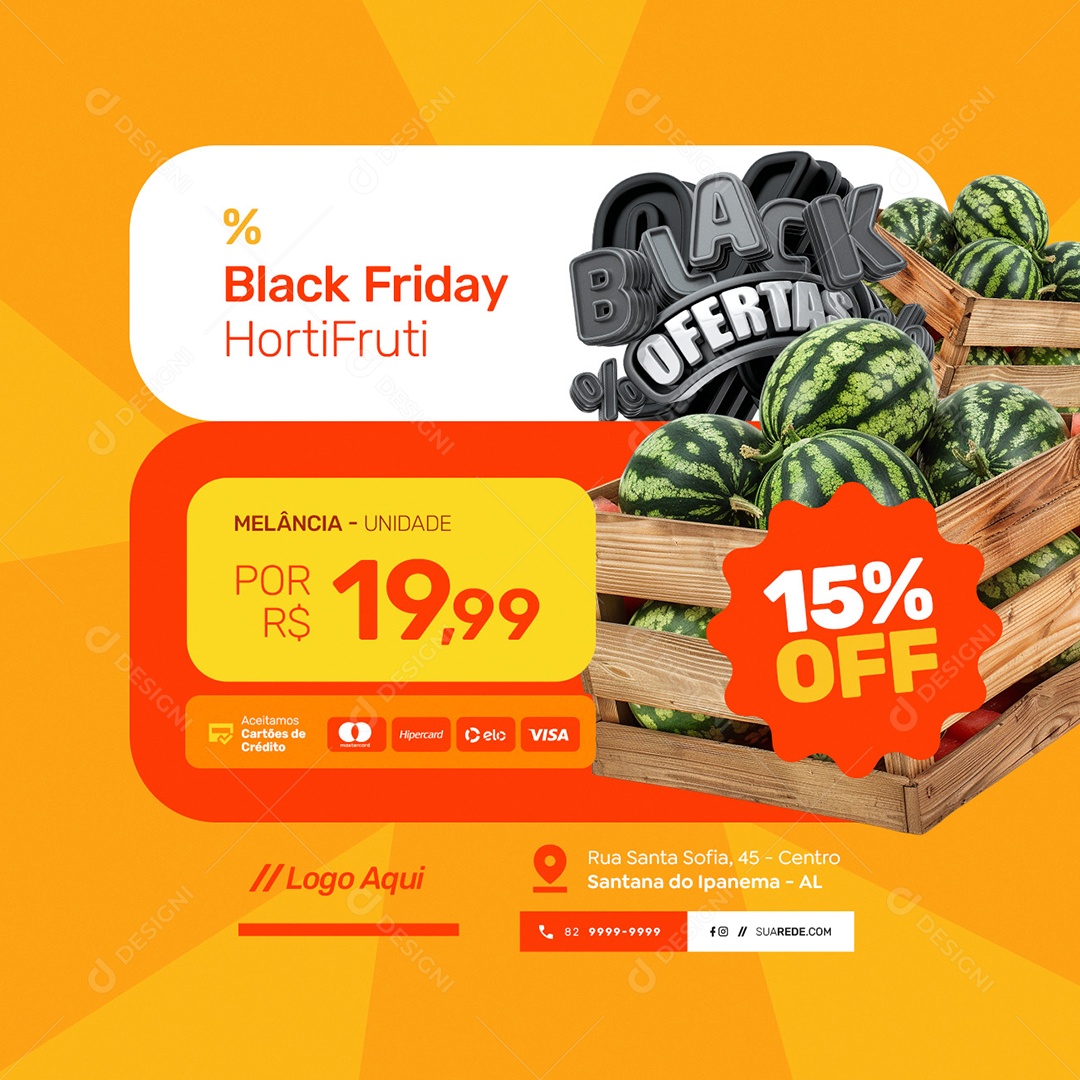 Supermercado Black Ofertas Hortifruti Melância Social Media PSD Editável