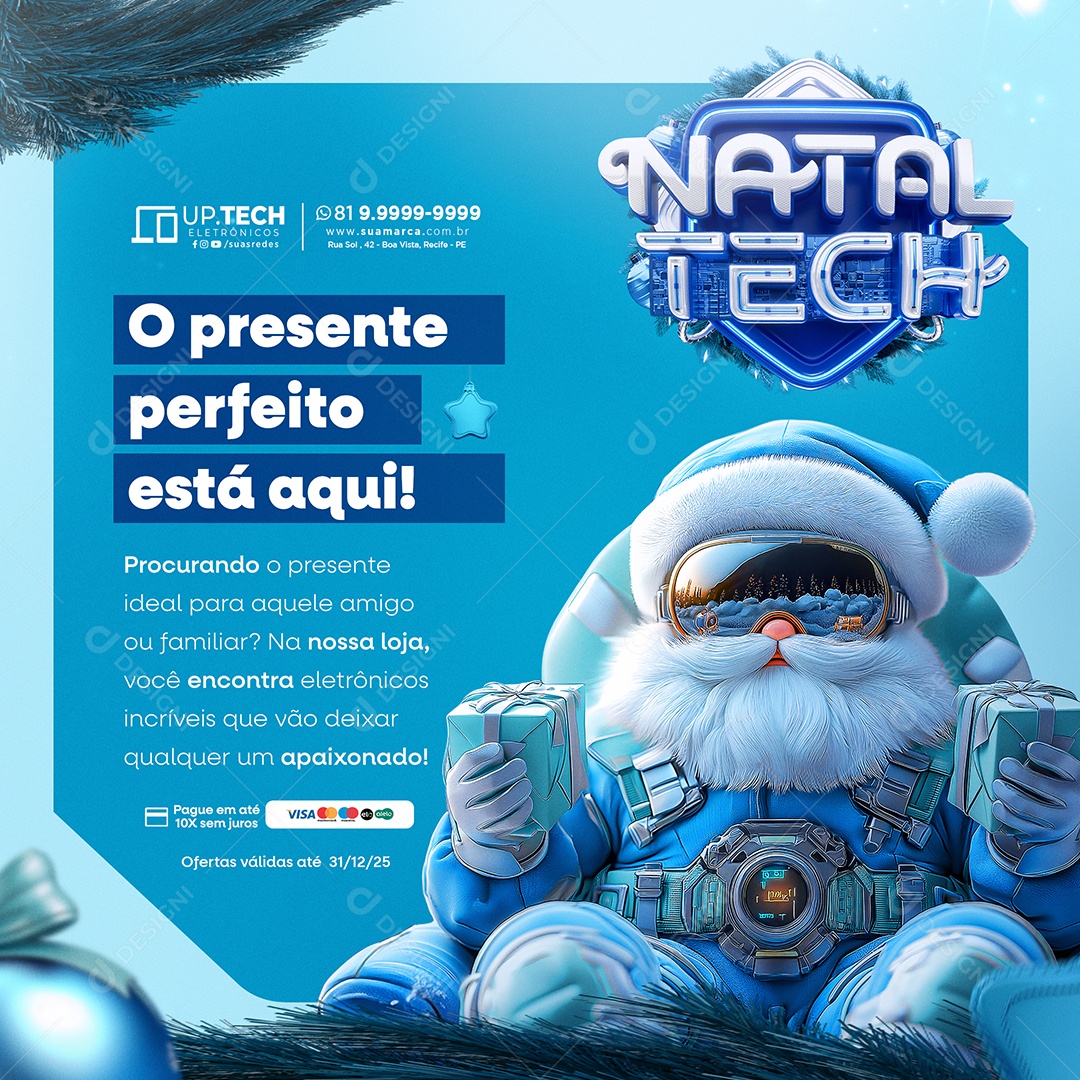 Natal Tech Loja de Eletrônicos O Presente Perfeito Está Aqui Social Media PSD Editável