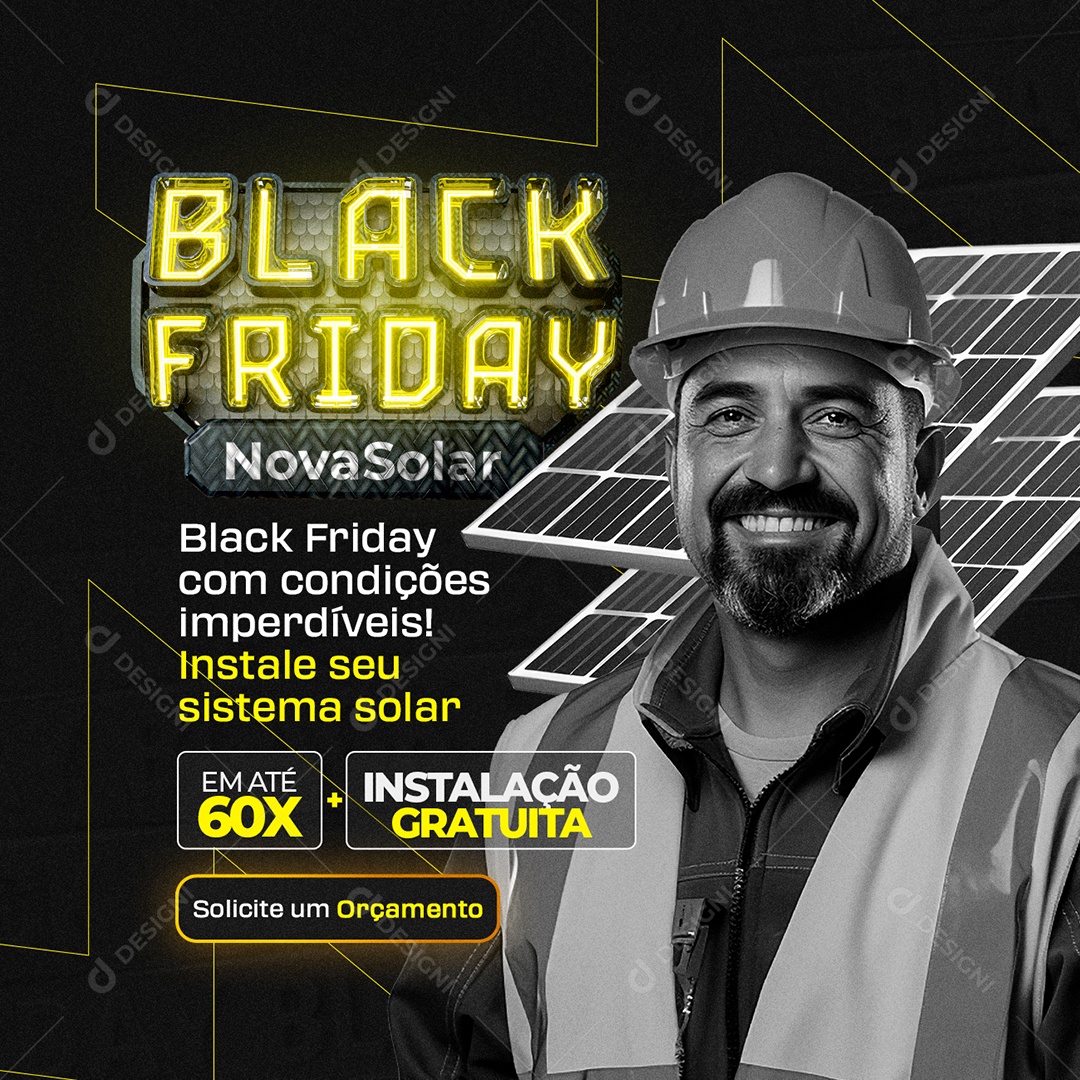 Energia Solar Black Friday com Condições Imperdíveis Social Media PSD Editável