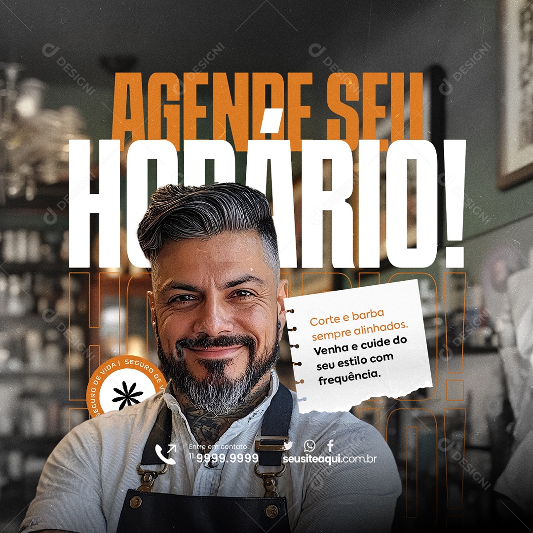 Barbearia Agende seu Horário Social Media PSD Editável