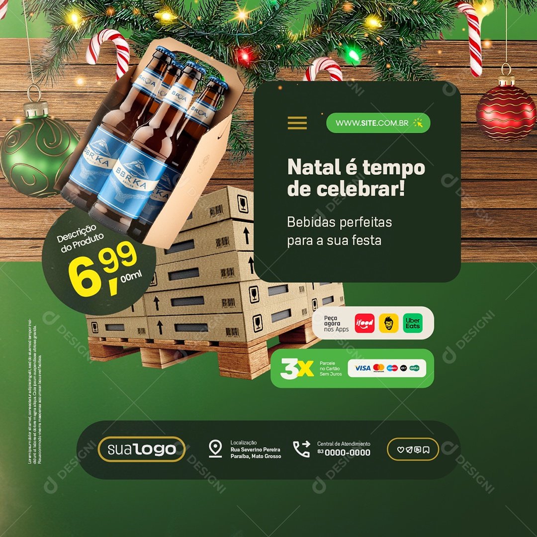 Distribuidora Natal de Ofertas Bebidas Perfeitas para a Sua Festa Social Media PSD Editável