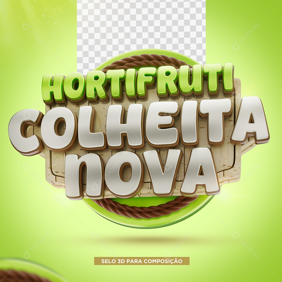 Hortifruti Colheita Nova Selo 3D Verde e Cinza para Composição PSD