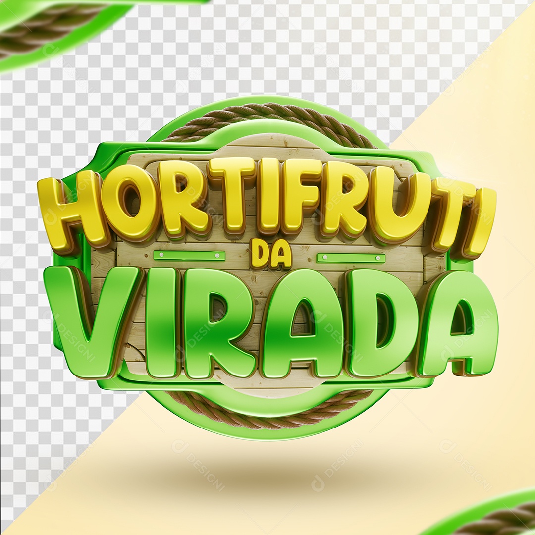 Hortifruti Da Virada Selo 3D Amarelo e Verde para Composição PSD