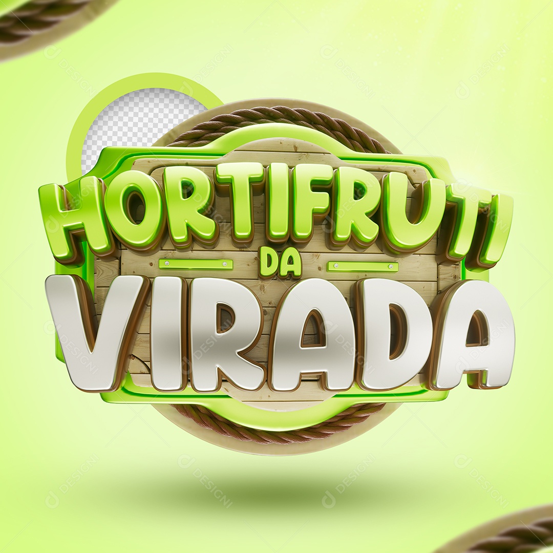 Hortifruti Da Virada Selo 3D Verde e Cinza para Composição PSD