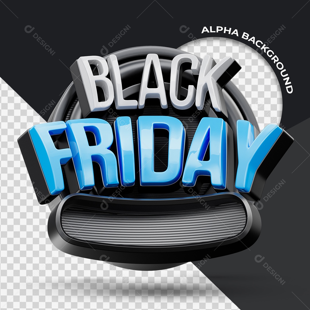 Black Friday Selo 3D Branco e Azul para Composição PSD