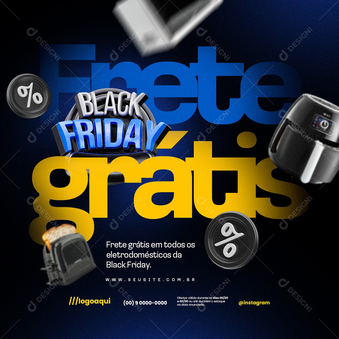 Eletrodomésticos Black Friday Frete Grátis Social Media PSD Editável