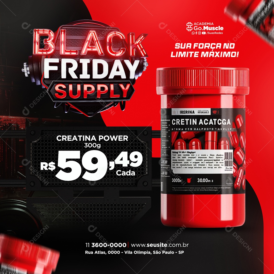 Black Friday Supply Creatina Power Social Media PSD Editável